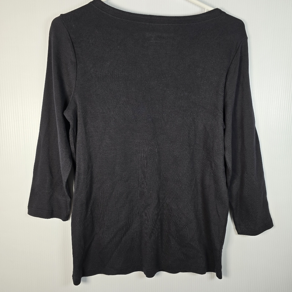 NWT Chico's Classic Black Women's 109% Cotton 3/4 Sleeve Boat Neck Top Chicos 0 - Picture 2 of 10